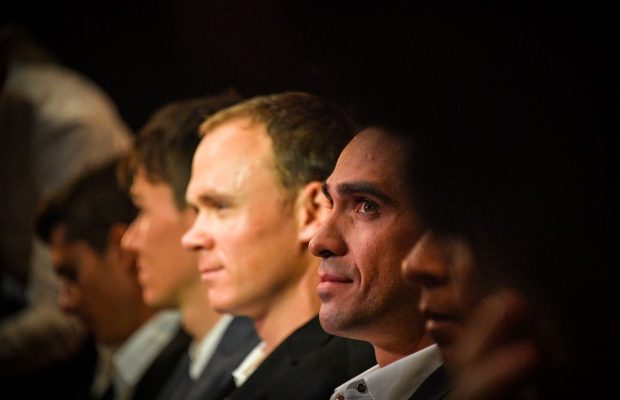 Frome i Contador na widowni podczas prezentacji TdF 2018