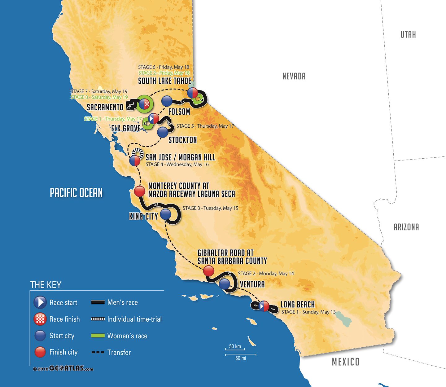mapka Tour of California 2018