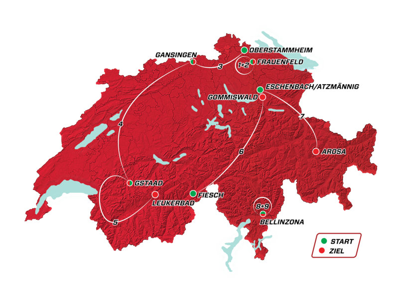 mapka Tour de Suisse 2018