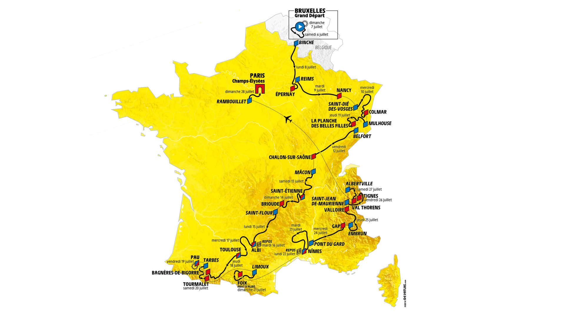 mapa Tour de France 2019