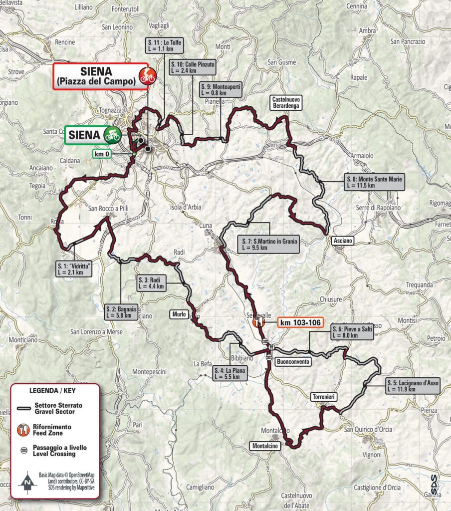 mapa Strade Bianche 2019