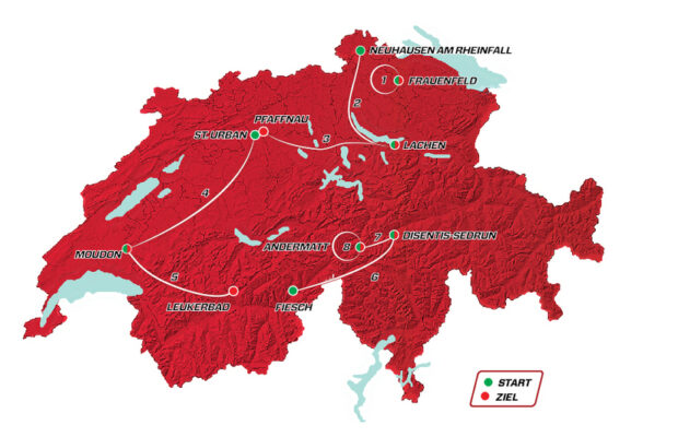 mapka Tour de Suisse 2020