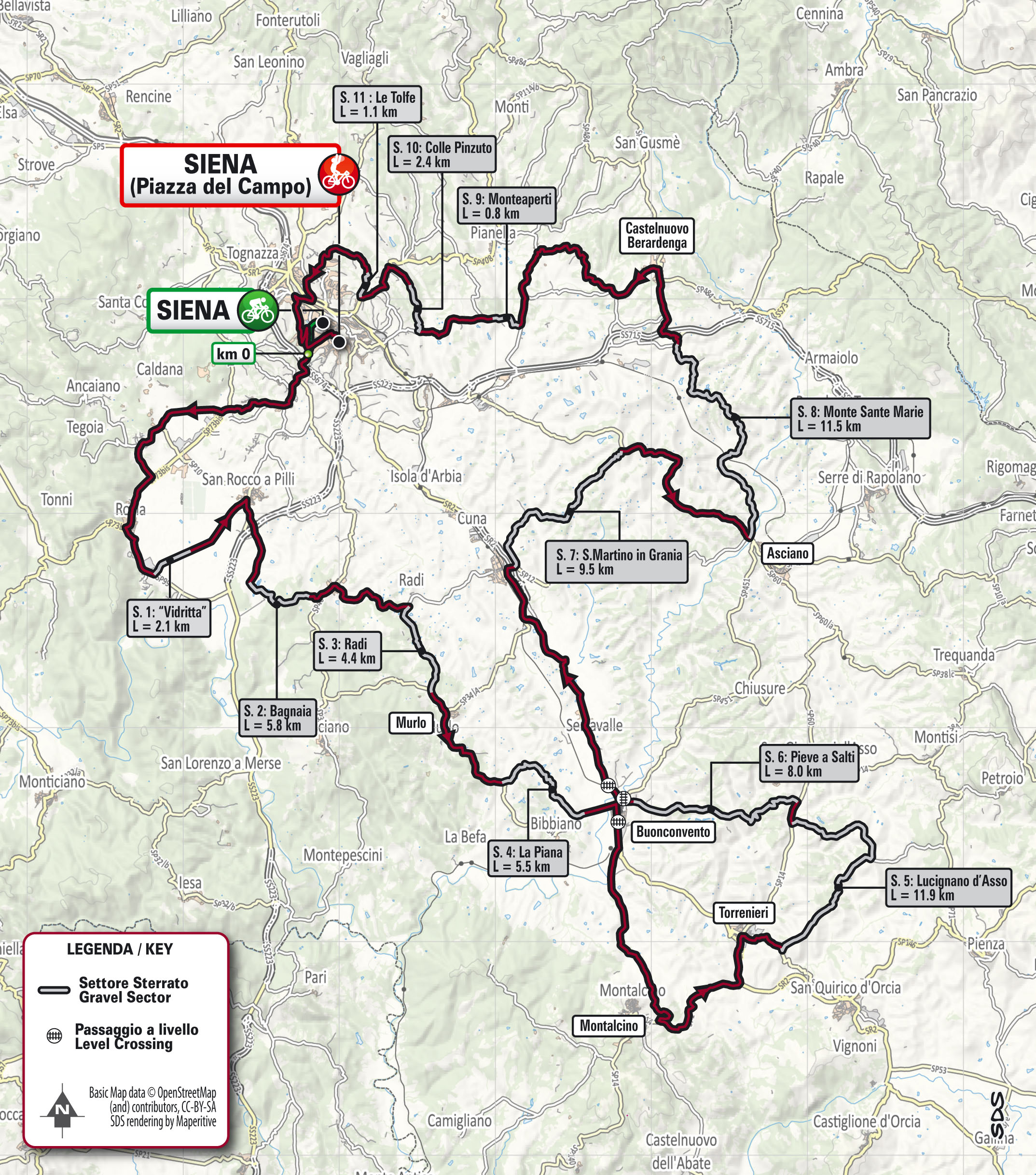 Mapa trasy Strade Bianche 2022