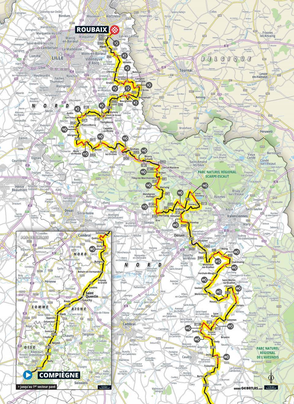 Mapa Paryż-Roubaix 2022