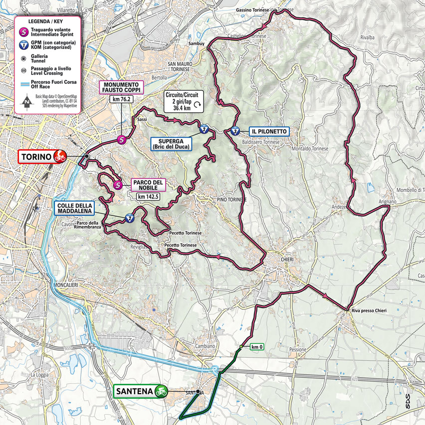 mapa przejazdu 14. etapu Giro d'Italia 2022