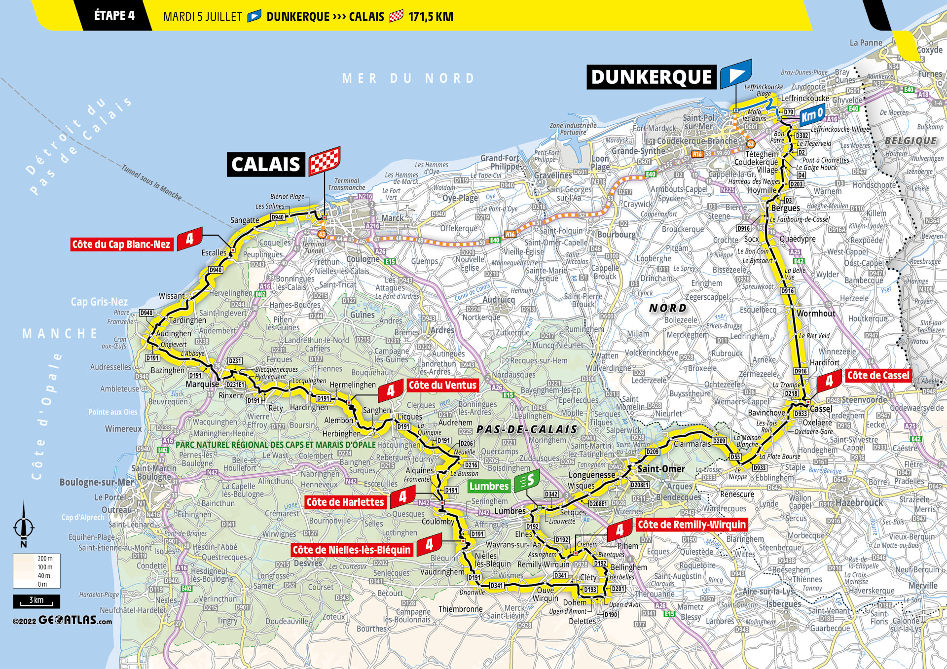 trasa 4. etapu Tour de France 2022