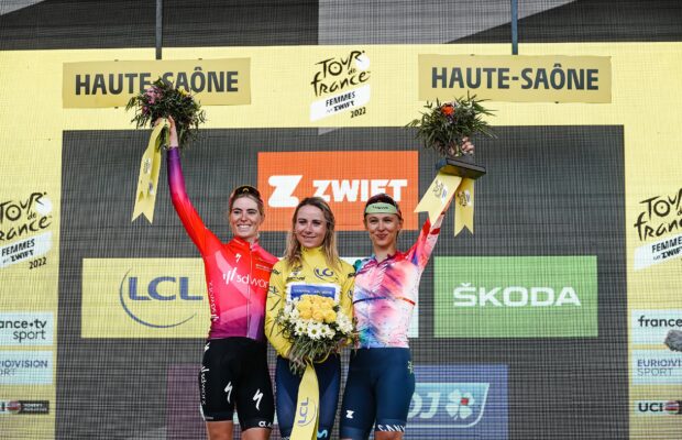 Podium Tour de France Femmes 2022 - Demi Vollering, Annemiek van Vleuten, Katarzyna Niewiadoma