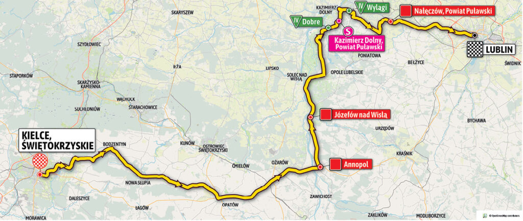 Mapa 1. etapu Tour de Pologne 2022