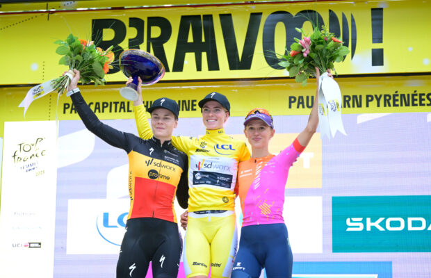 Kopecky, Vollering i Niewiadoma na końcowym podium Tour de France 2023