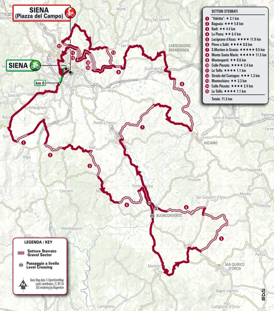 mapa wyścigu Strade Bianche 2024