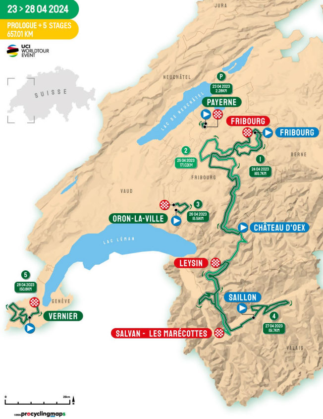 mapka Tour de Romandie 2024